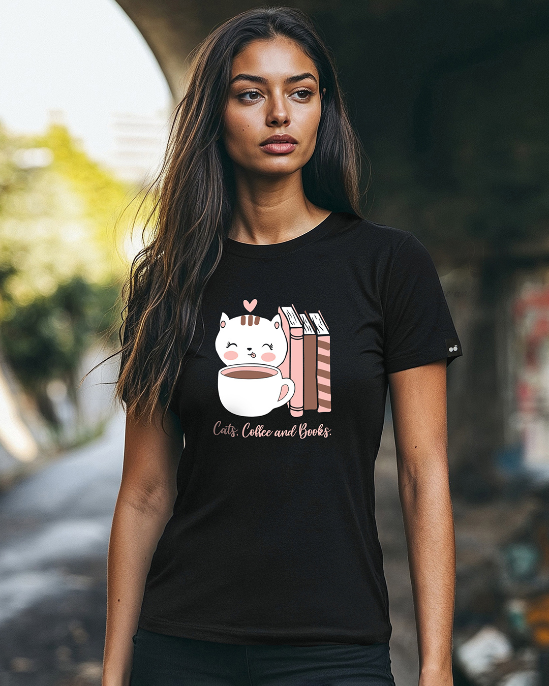 "I Like Cats And Coffee" Women's Short Sleeve Graphic Tee - Soft Cotton Blend Funny Novelty T-Shirt - View #7