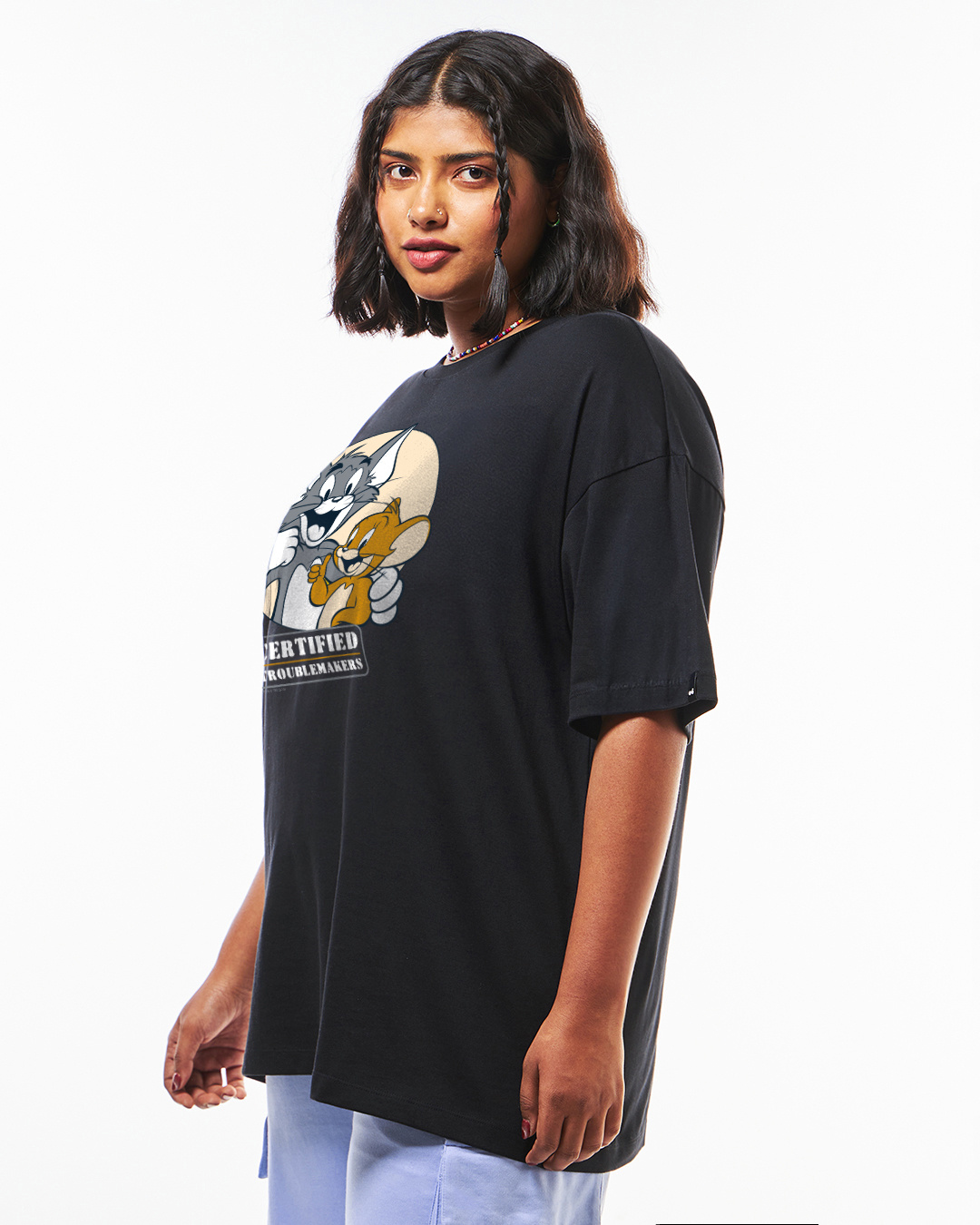 Shop Women's Black Certified Troublemakers Graphic Printed Plus Size T-shirt-Back
