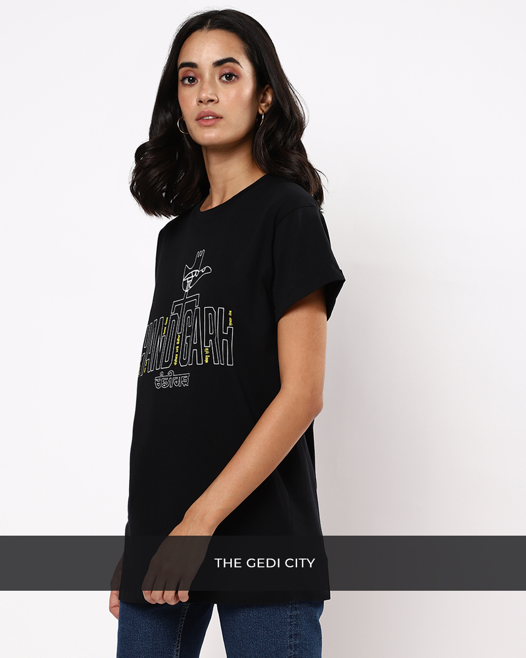 Shop Women's Black Chandigarh Typography Boyfriend T-shirt-Back