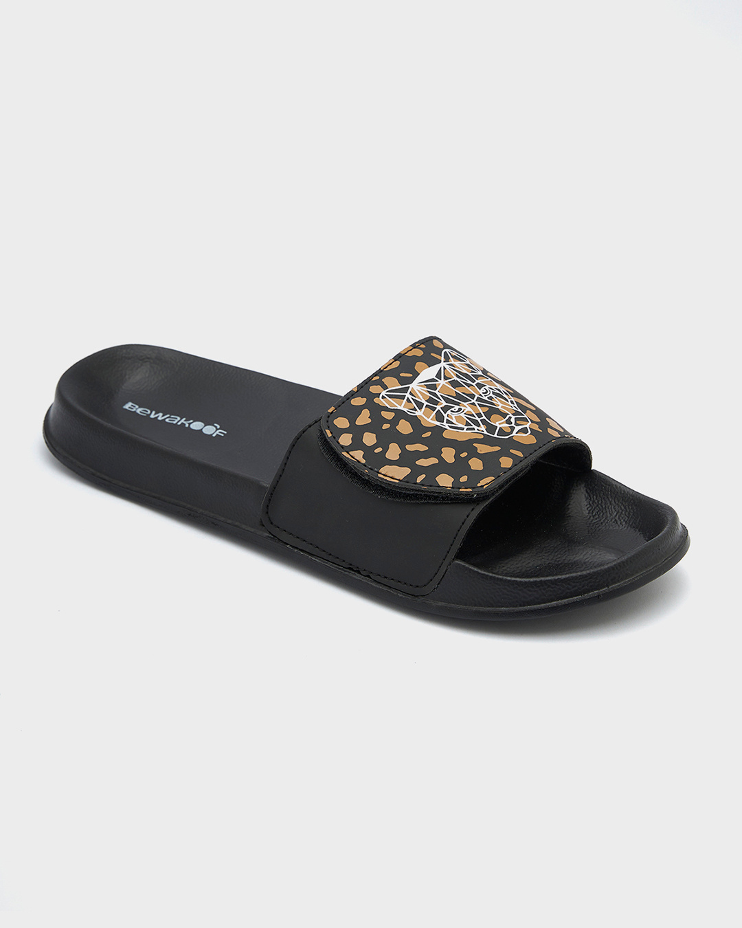 Shop Women's Black Cheetah Printed Velcro Sliders-Back