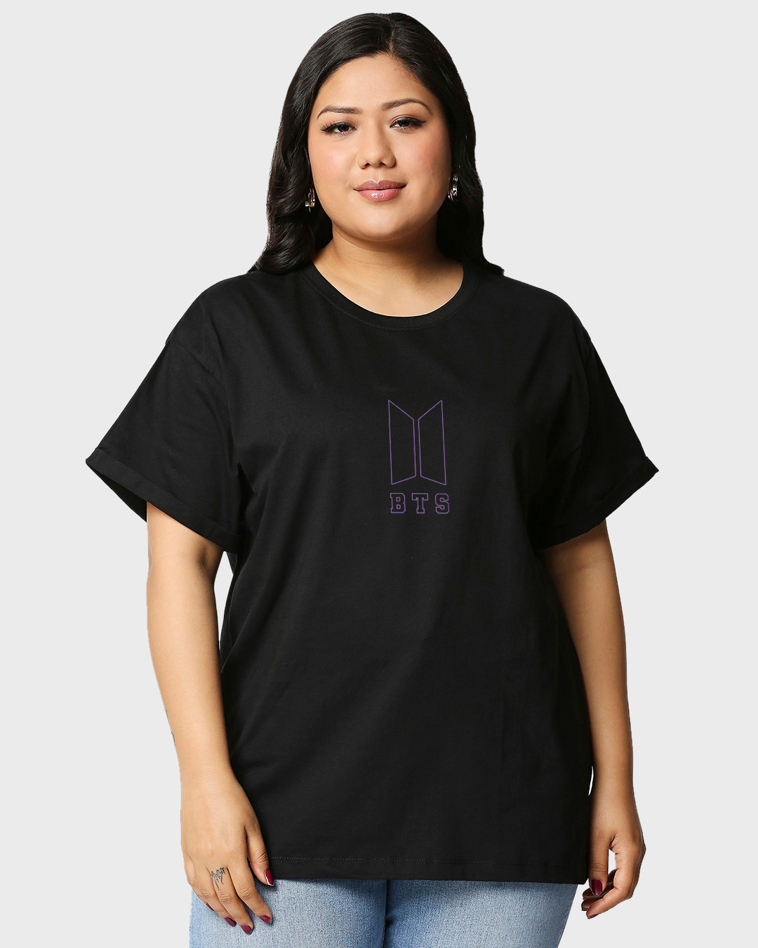 Shop Women's Black Chibi Army Graphic Printed Plus Size Boyfriend T-shirt-Back