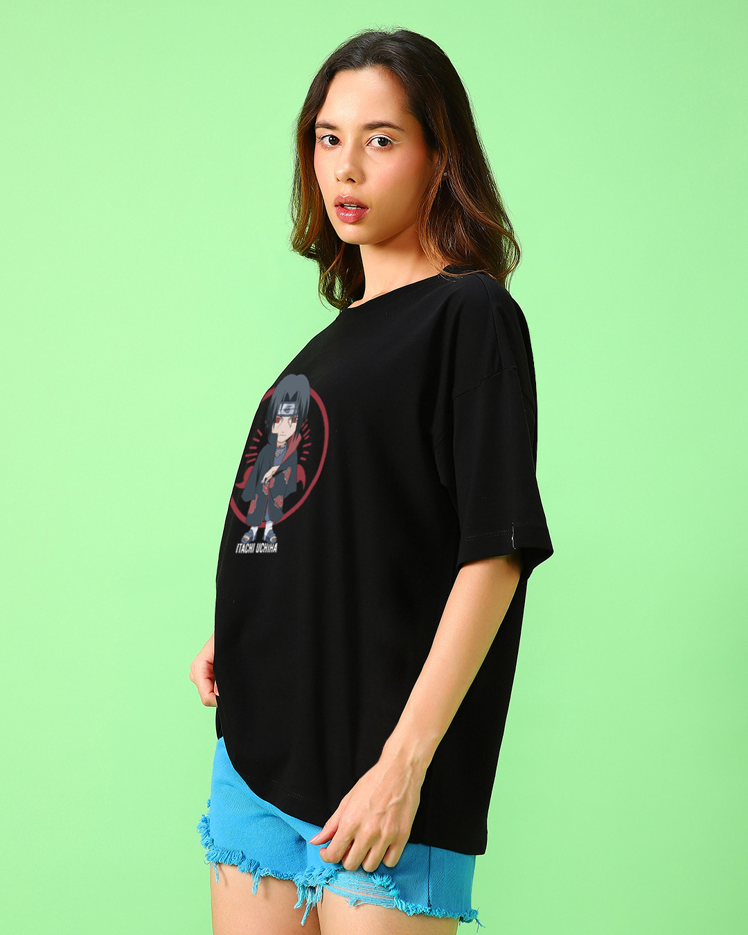 Shop Women's Black Chibi Itachi Graphic Printed Oversized T-shirt-Back