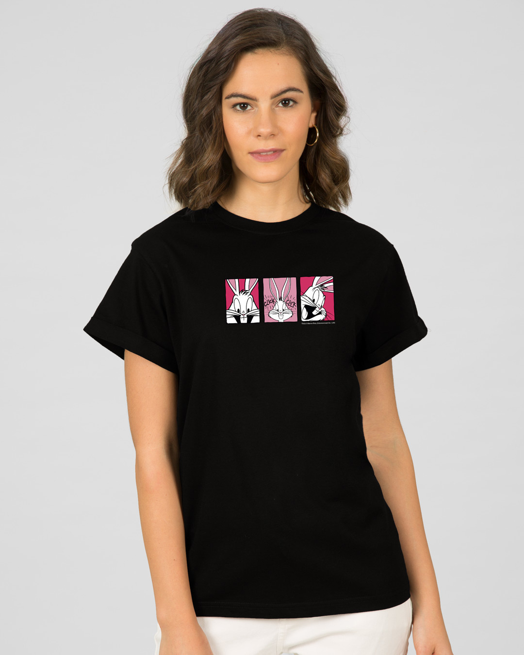 Shop Women's Black Click Bugs Graphic Printed Boyfriend T-shirt-Back