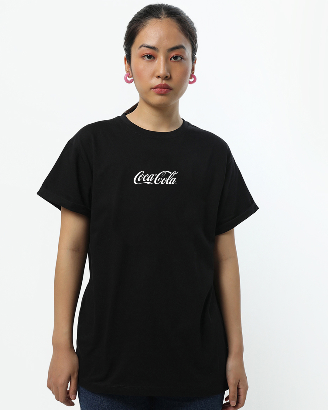 Shop Women's  Black Coca - Cola Hyper Logo Printed Boyfriend T-shirt-Back
