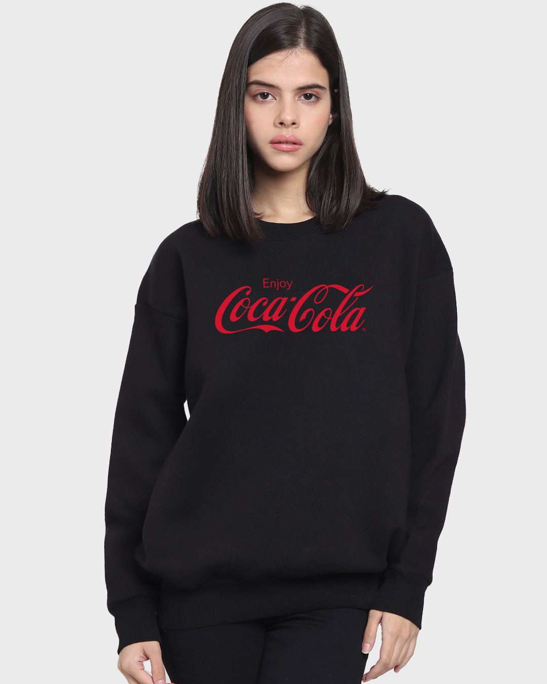 Buy Women s Black Coca Cola Typography Oversized Sweatshirt Online at Bewakoof