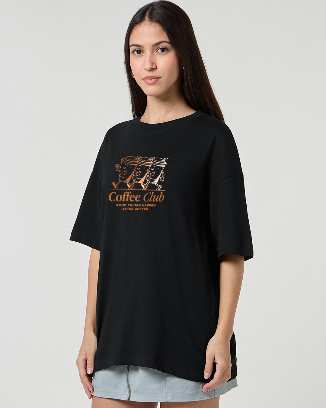 Shop Women's Black Coffee Graphic Printed Oversized T-shirt-Back