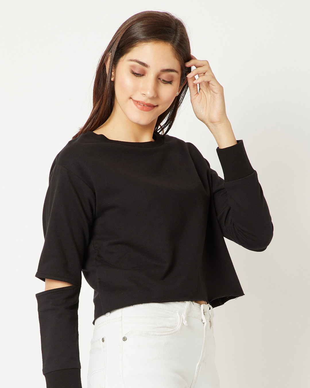 Shop Women's Black Cotton Blend Sweatshirt-Back