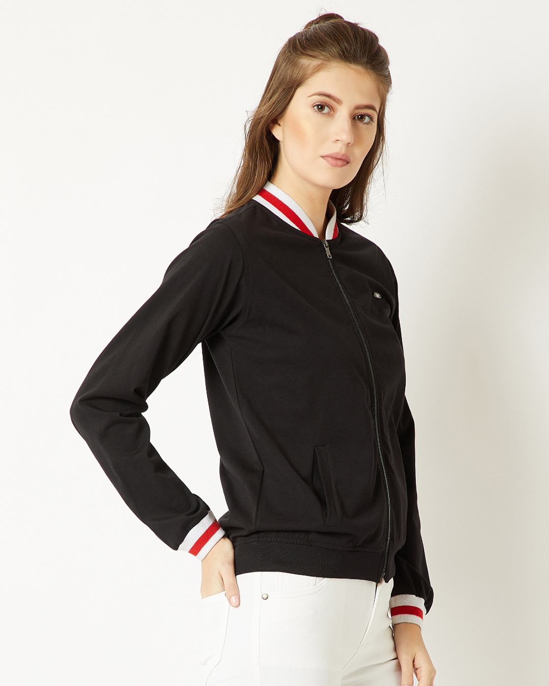 Shop Women's Black Cotton Jersey Jacket-Back