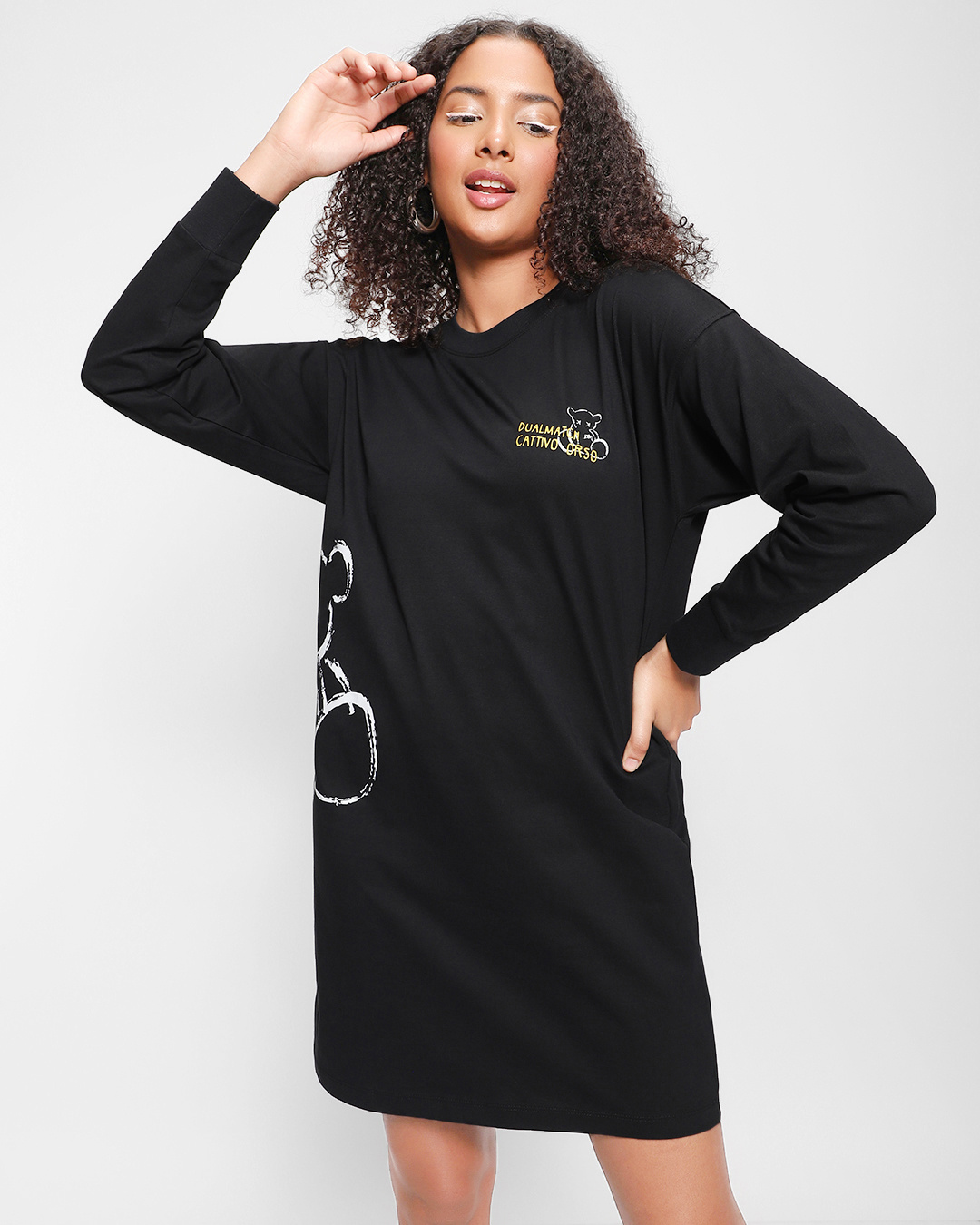 Shop Women's Black CRASH Typography Oversized Dress-Back