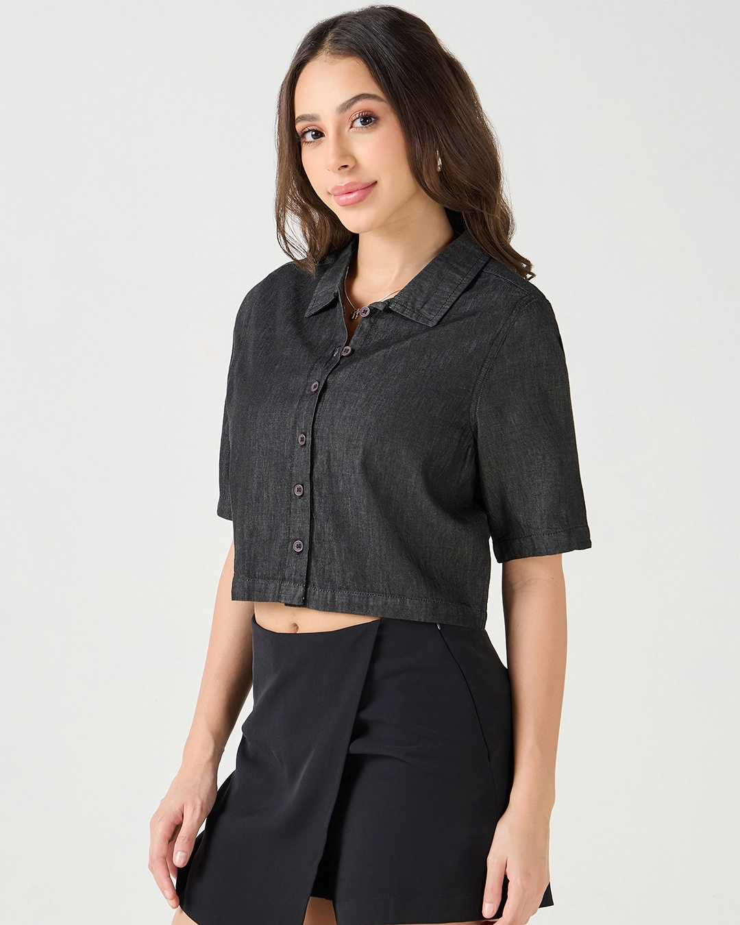 Shop Women's Black Crop Shirt-Back