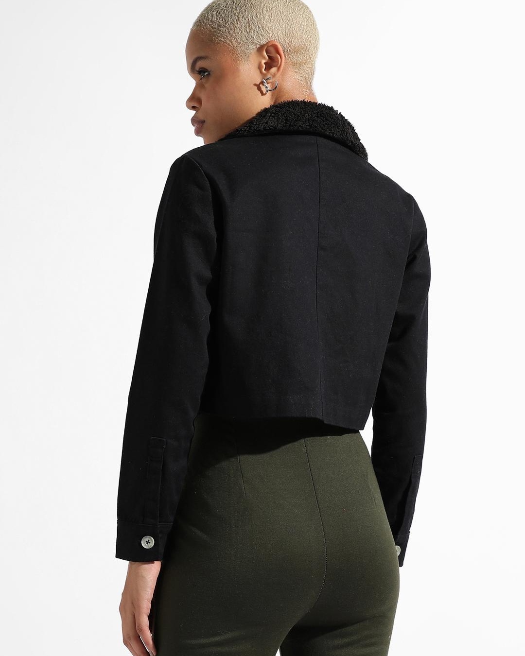 Shop Women's Black Cropped Jacket-Back
