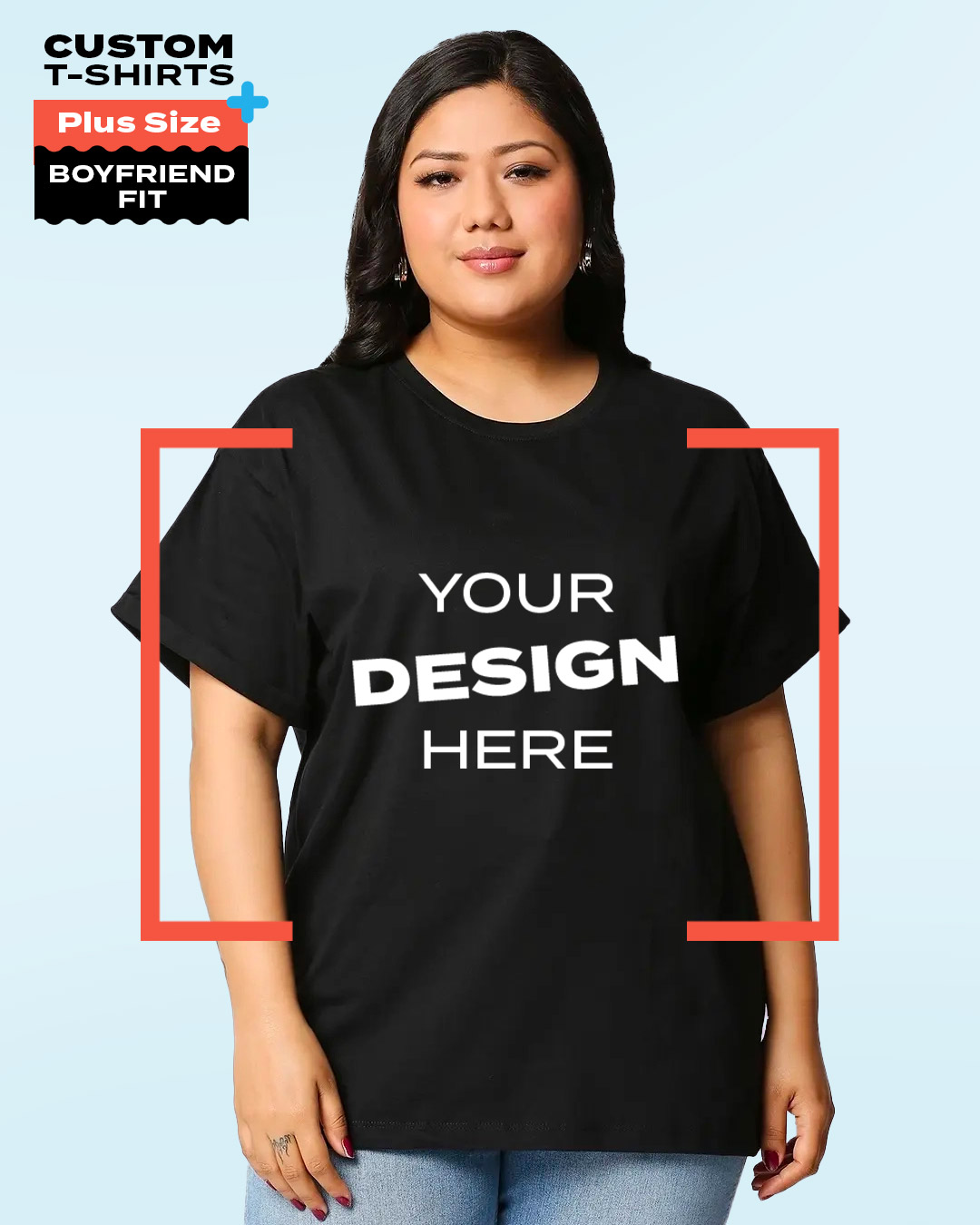 Buy Women's Black Customizable Plus Size Boyfriend Tshirt Online at