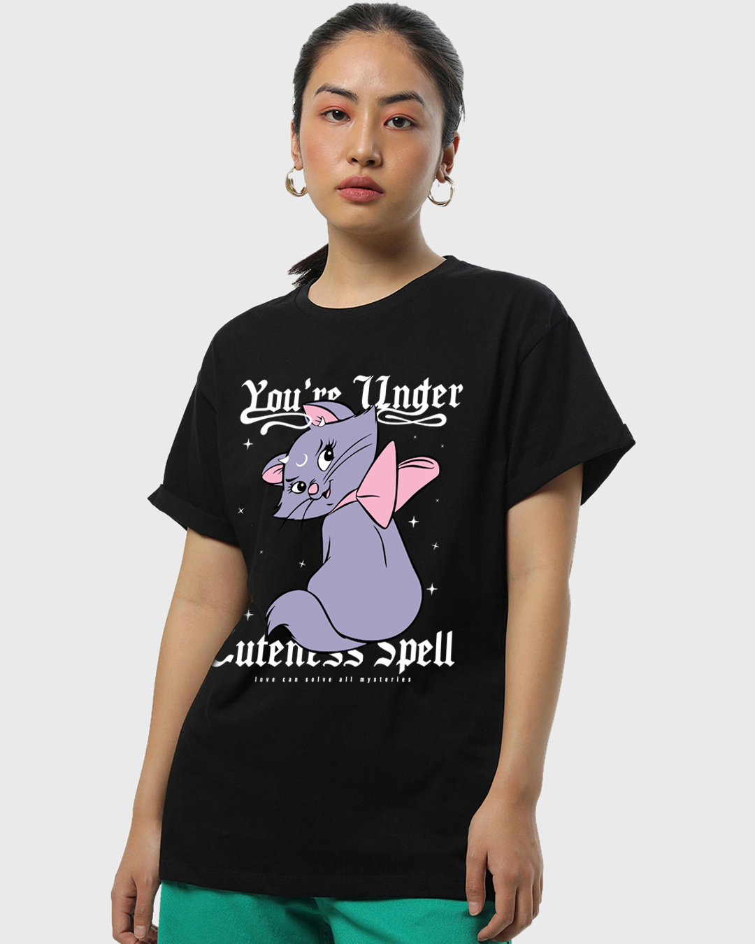 Shop Women's Black Cuteness Spell Graphic Printed Boyfriend T-shirt-Back