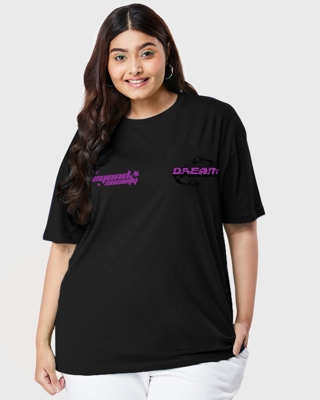 Shop Women's Black Cyborg Dreams Graphic Printed Oversized Plus Size T-shirt-Back