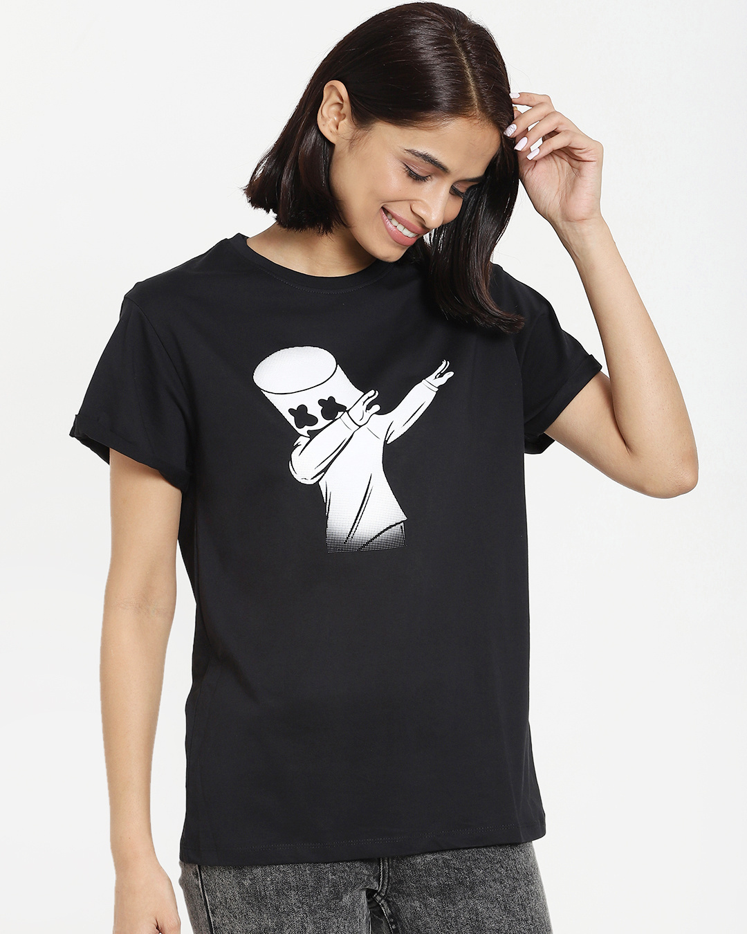 Shop Women's Black Dab Marshmello Graphic Printed Boyfriend T-shirt-Back
