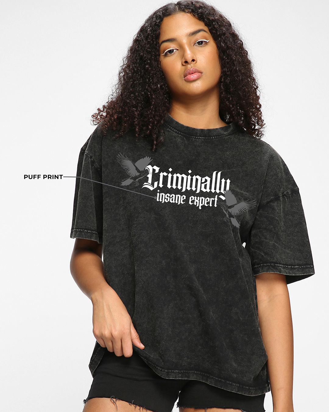 Shop Women's Black Dark Cloud Graphic Printed Oversized Acid Wash T-shirt-Back