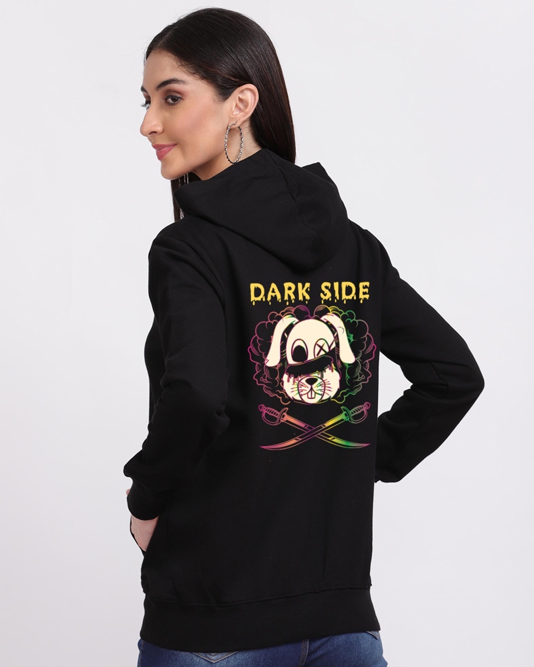 Shop Women's Black Dark Side Graphic Printed Hoodie-Back
