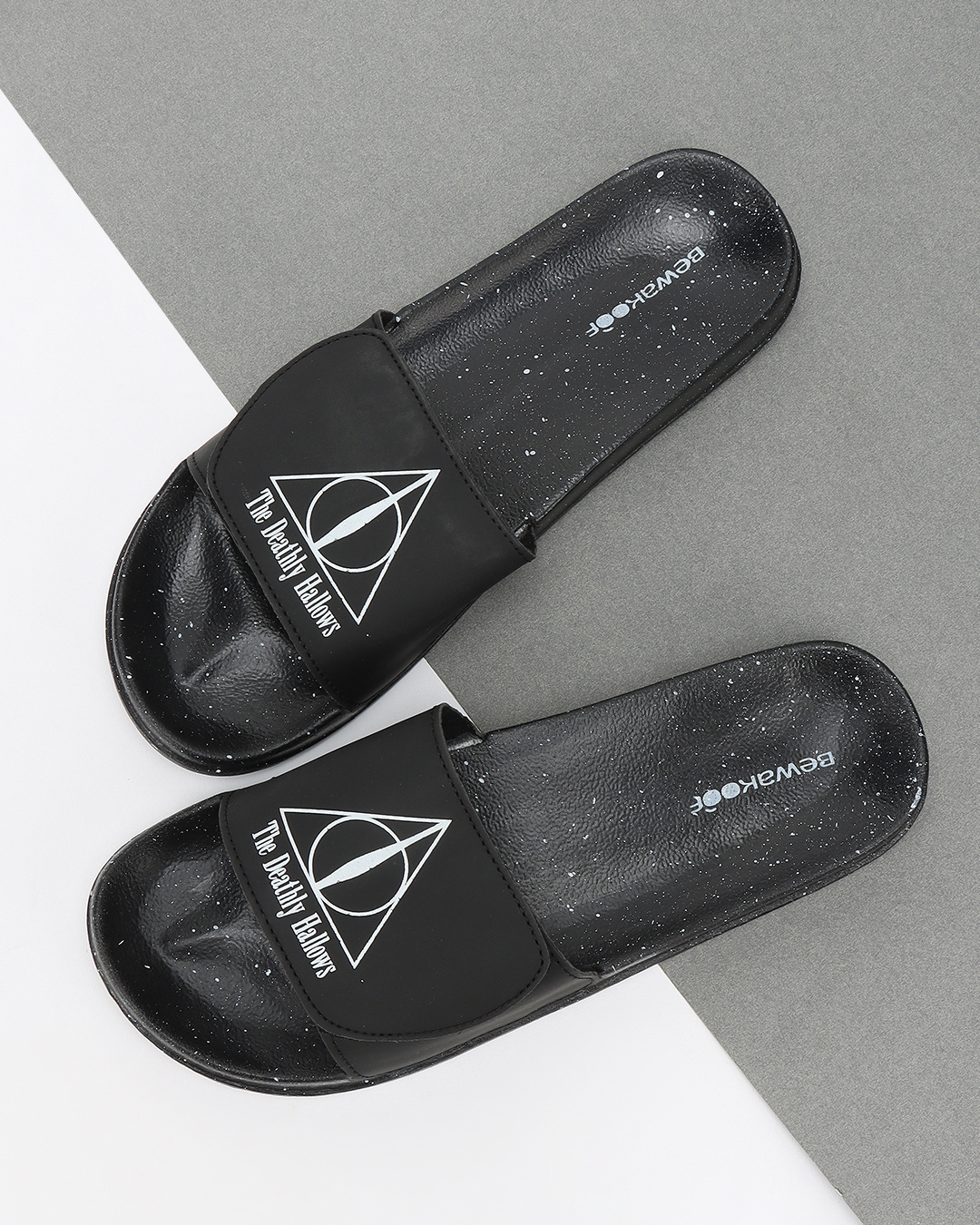 Shop Women's Black Deathly Hallows Adjustable Velcro Sliders-Back