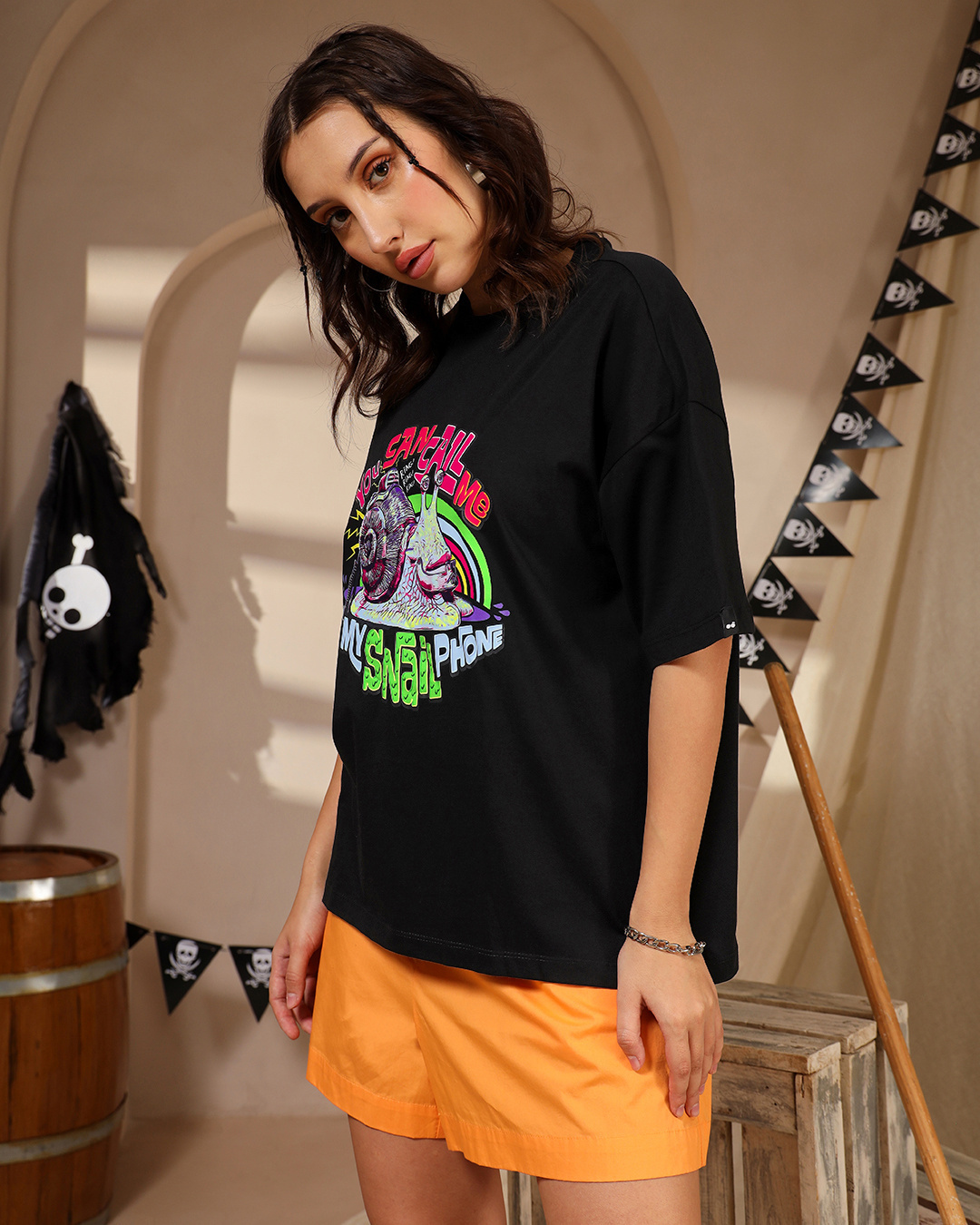 Shop Women's Black Dendenmushi Graphic Printed Oversized T-shirt-Back