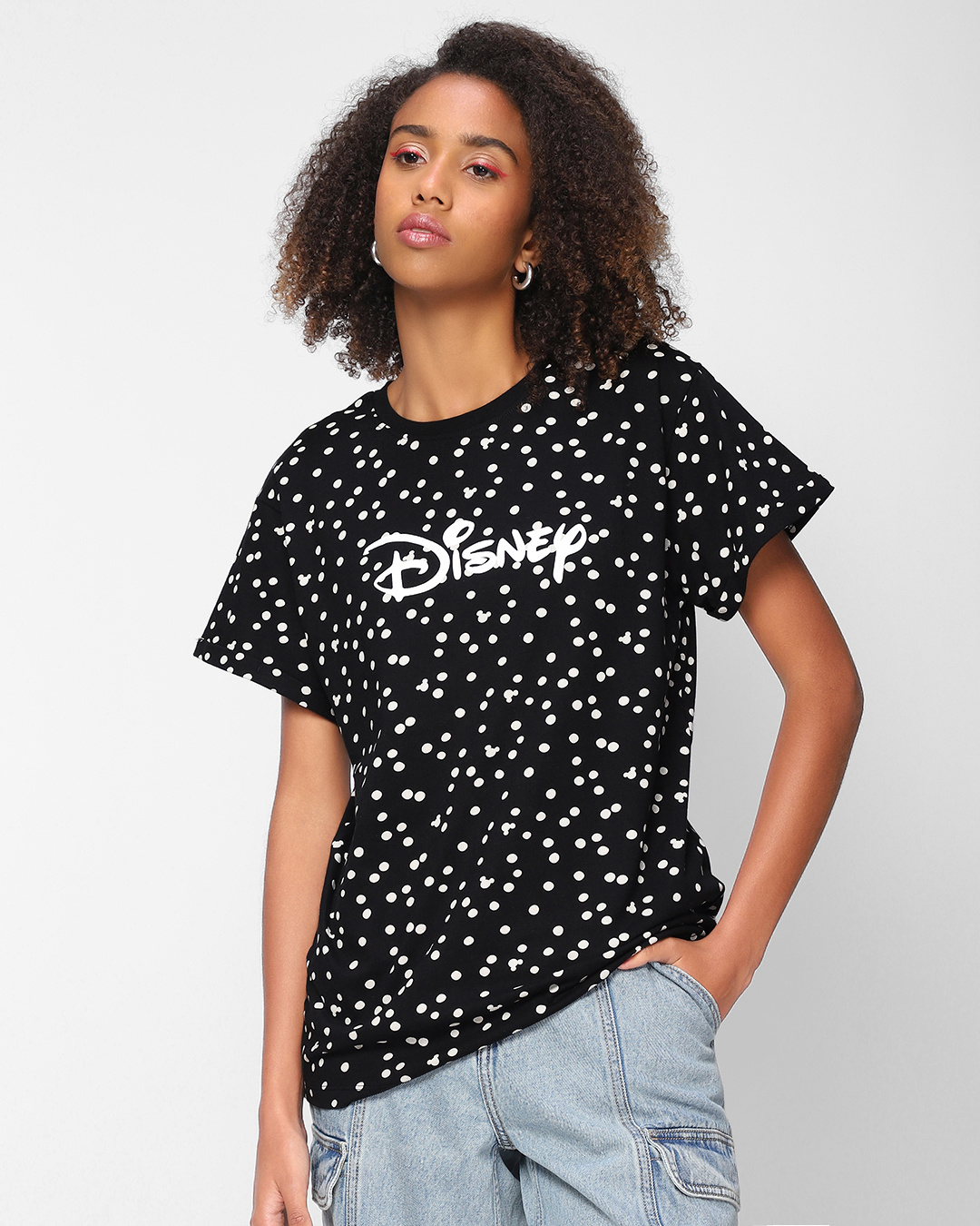 Buy Women's Black Disney Polka Printed Boyfriend Tshirt Online at Bewakoof
