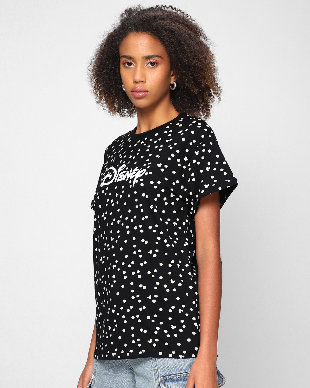 Shop Women's Black Disney Polka Printed Boyfriend T-shirt-Back