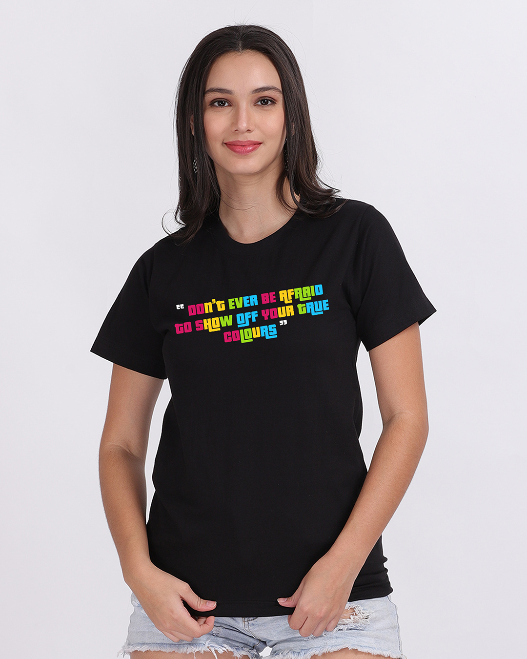 Buy Women's Black Don't be Afraid Typography T-shirt for Women Black ...