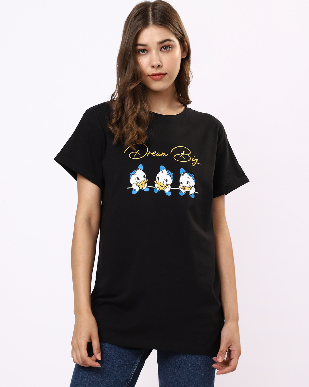 Shop Women's Black Dreamer Ducks Boyfriend T-shirt-Back