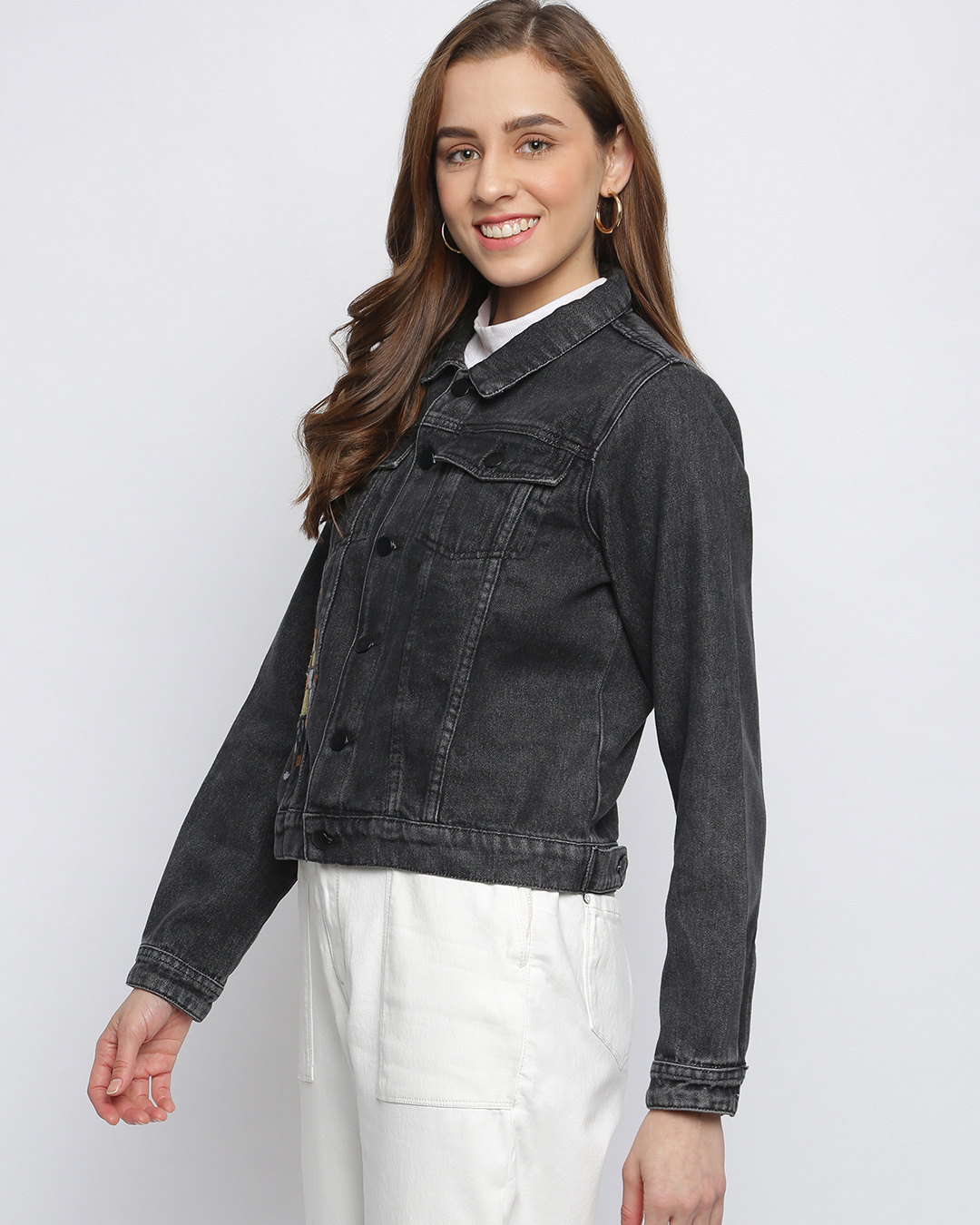 Shop Women's Black Embroidered Jacket-Back