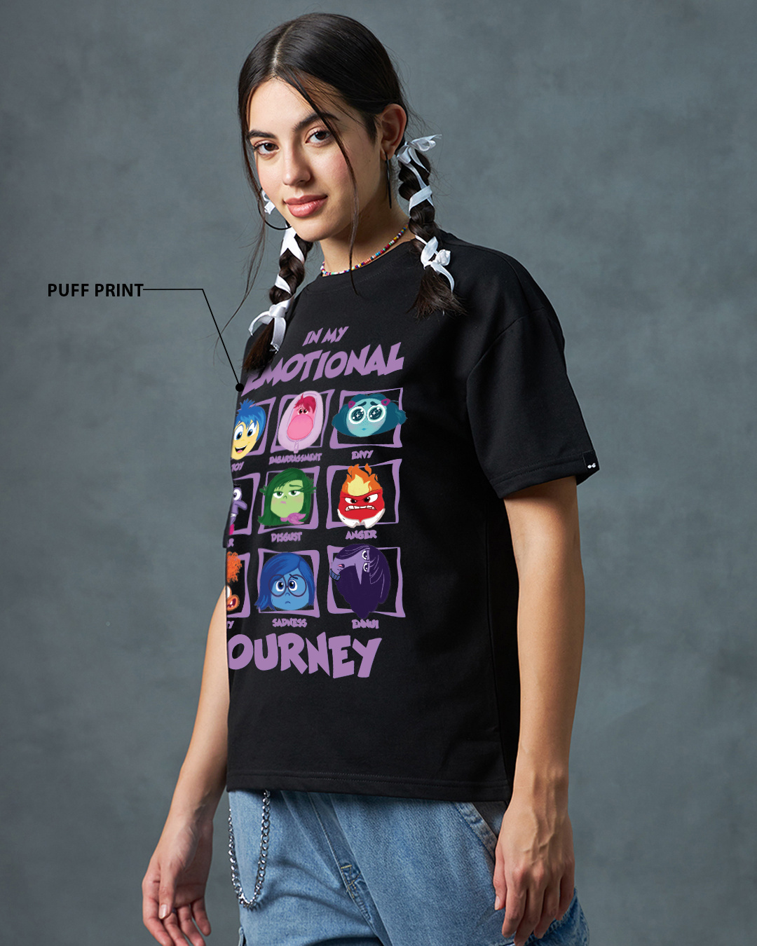 Shop Women's Black Emotional Journey Graphic Printed Oversized T-shirt-Back