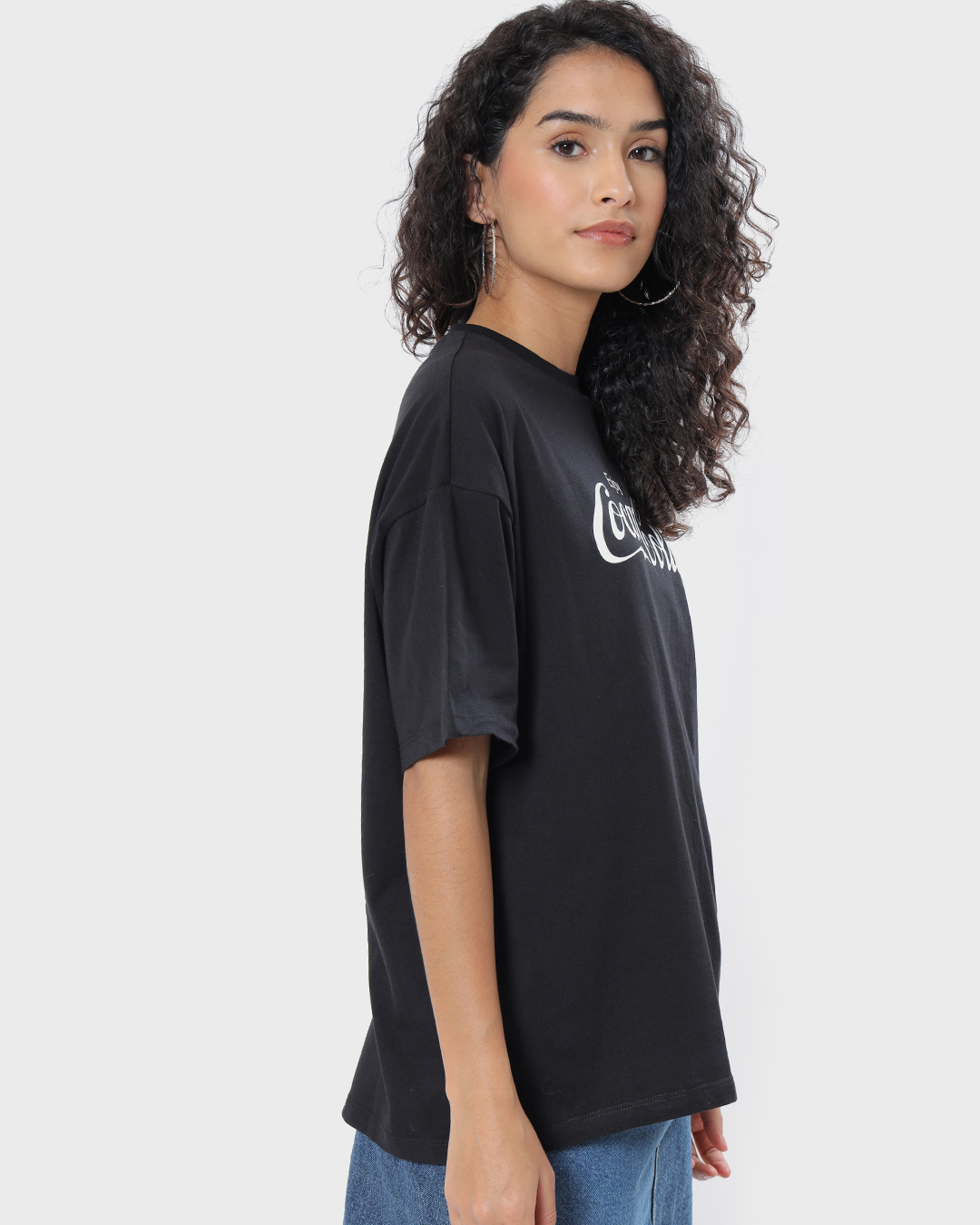 Shop Women's Black Enjoy Coca-Cola Typography Oversized T-shirt-Back