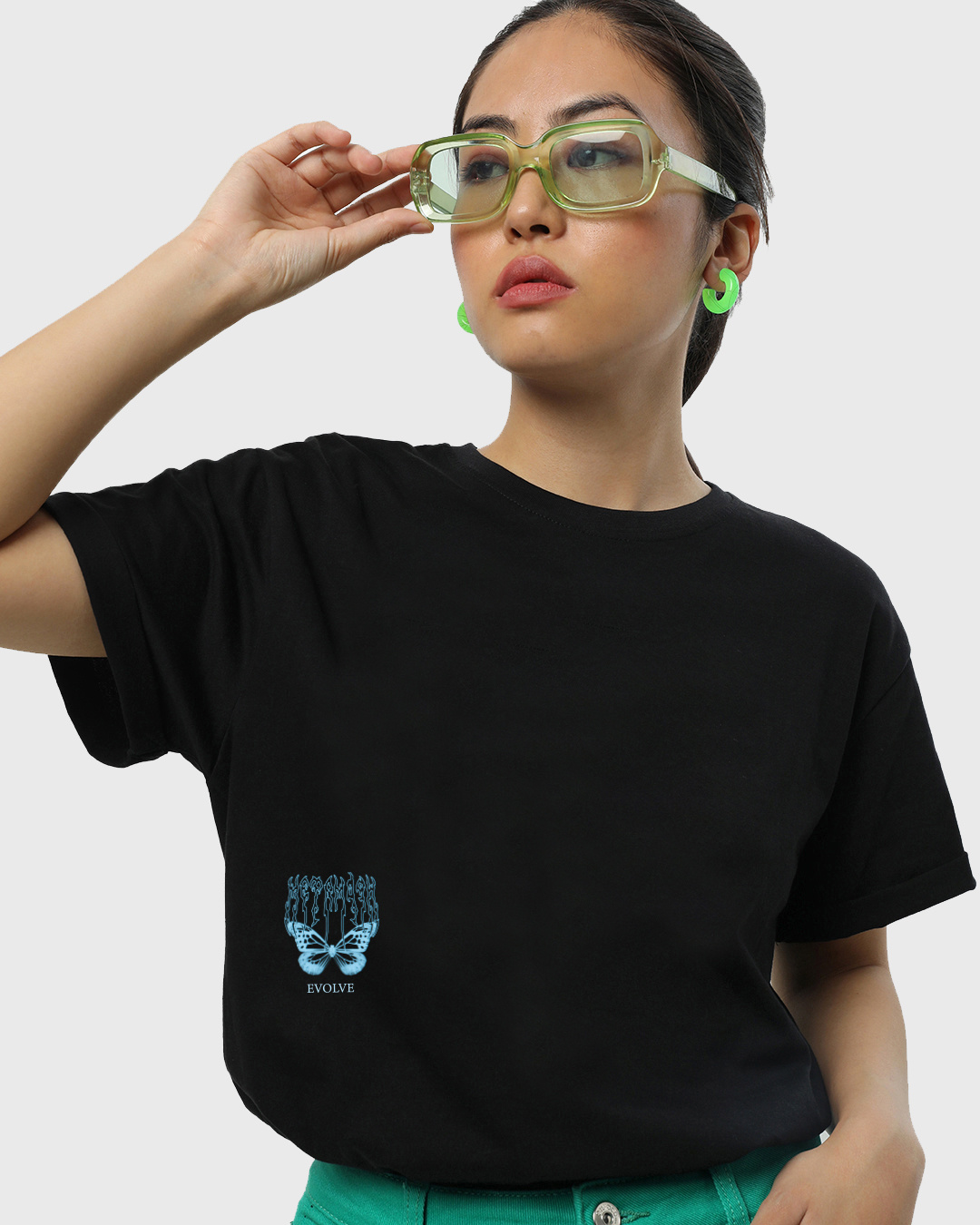 Shop Women's Black Evolve Graphic Printed Boyfriend T-shirt-Back