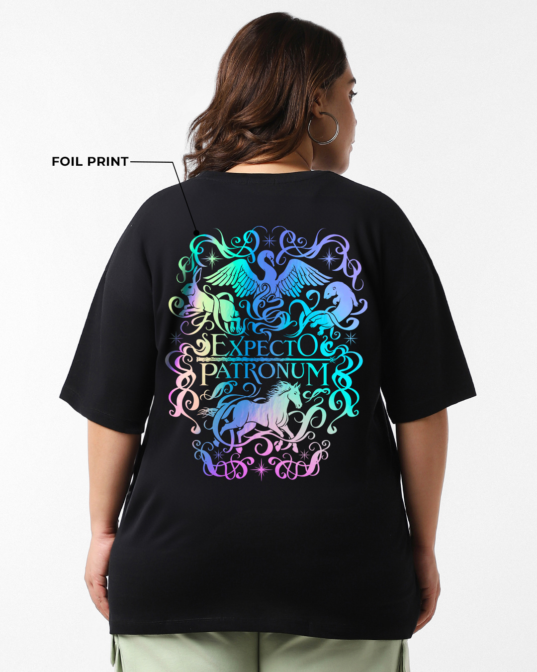 Shop Women's Black Expecto Graphic Printed Oversized Plus Size T-shirt-Back