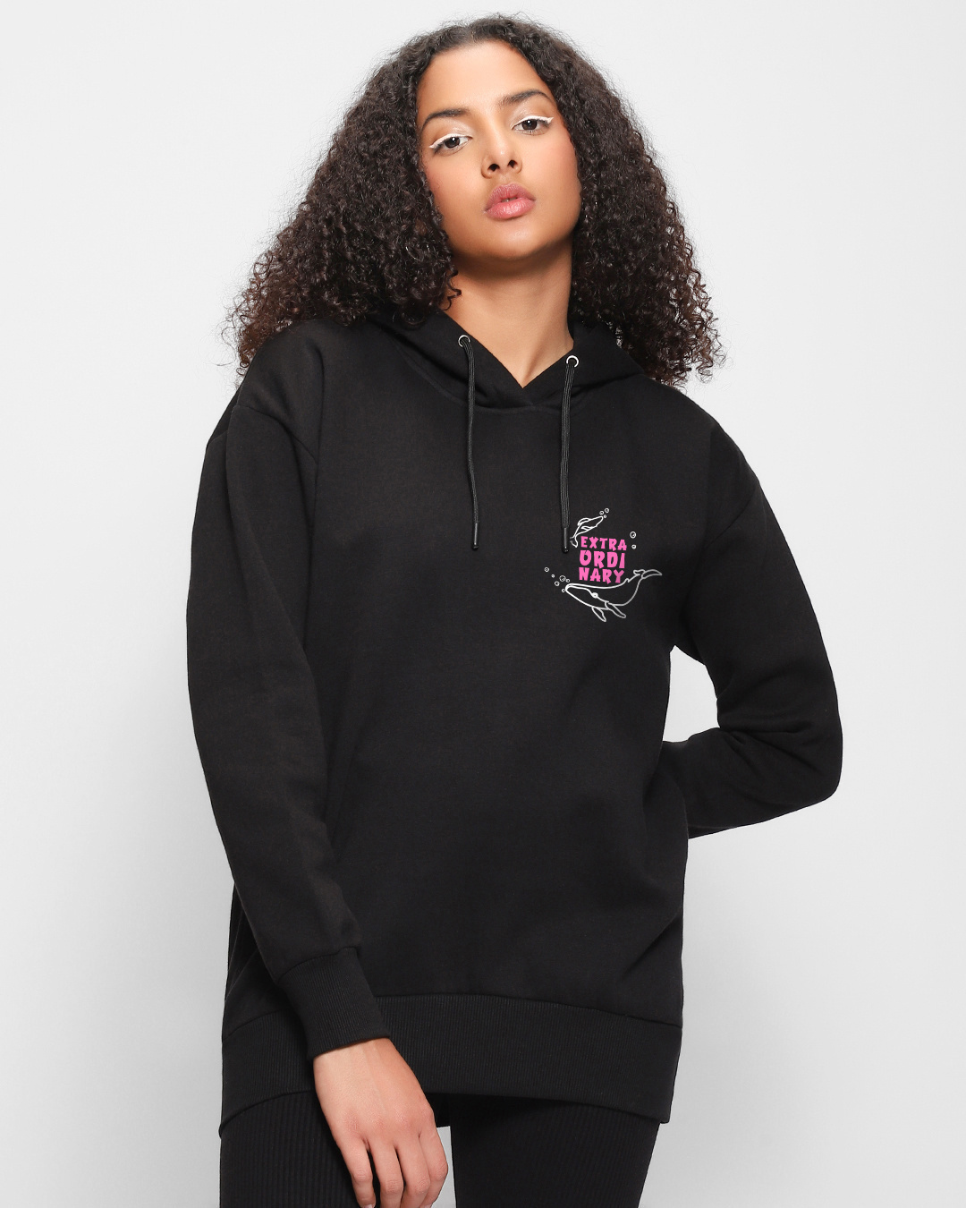 Shop Women's Black Extraordinary Woo Graphic Printed Oversized Hoodies-Back