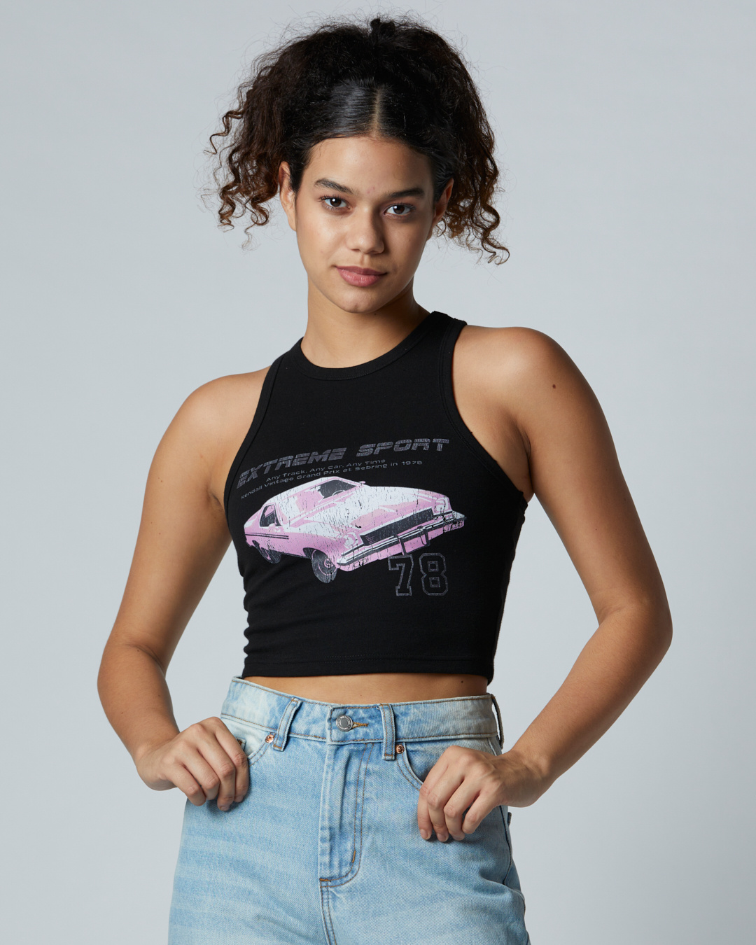 Buy Women's Black Extreme Sport Printed Crop Tank Top Online at Bewakoof