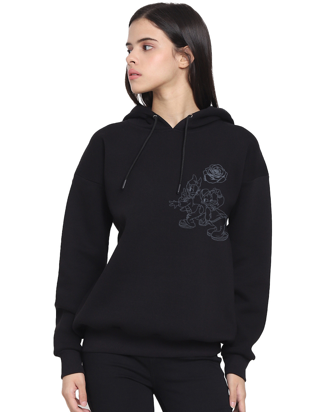 Shop Women's Black Facing the Music Graphic Printed Oversized Hoodies-Back