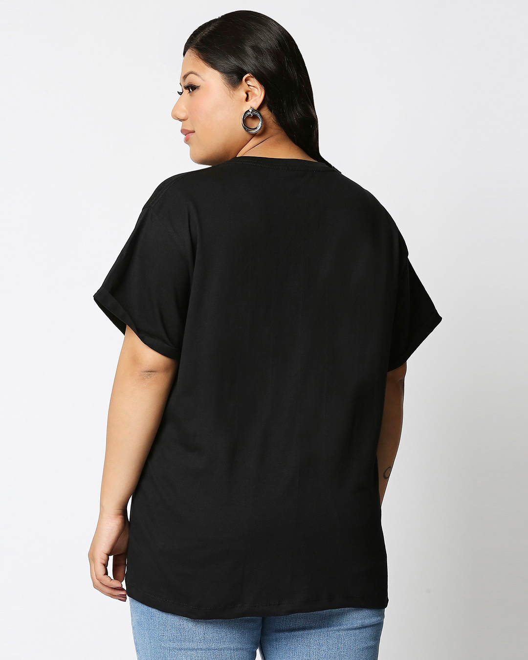Shop Women's Black Fake Love Graphic Printed Plus Size Boyfriend T-shirt-Back