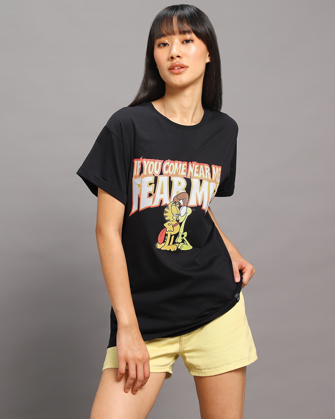 Shop Women's Black Fear Me Graphic Printed Boyfriend T-shirt-Back