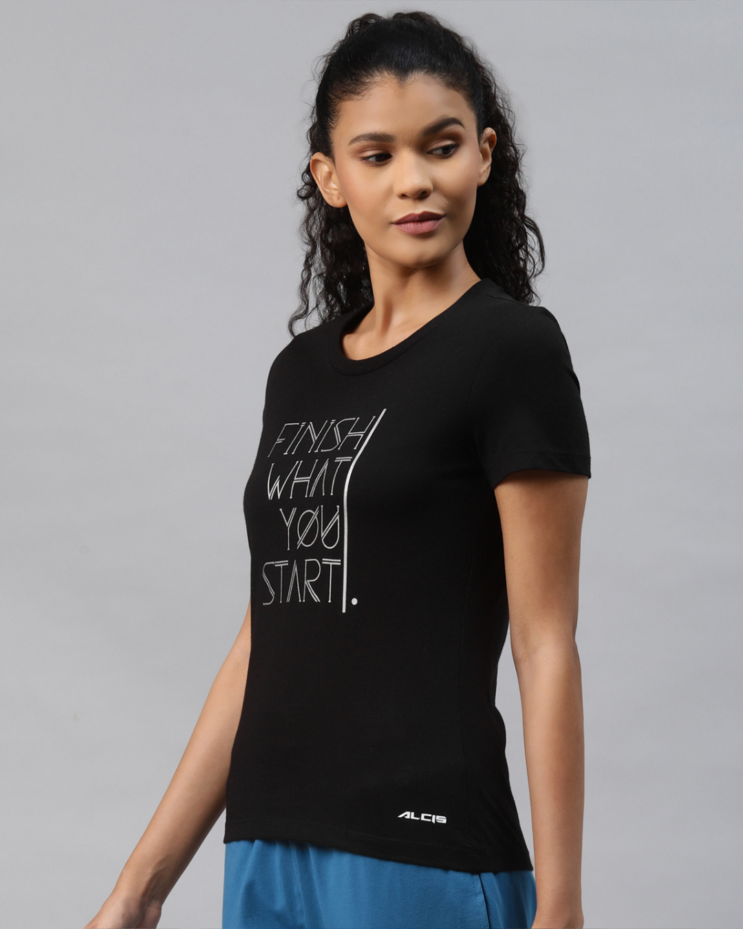 Buy Alcis Women Black Slim Fit T-shirt online