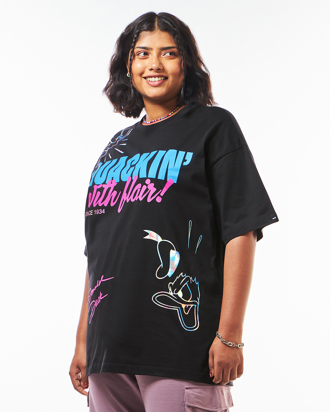 Shop Women's Black Quckin With Flair Graphic Printed Oversized Plus Size T-shirt-Back