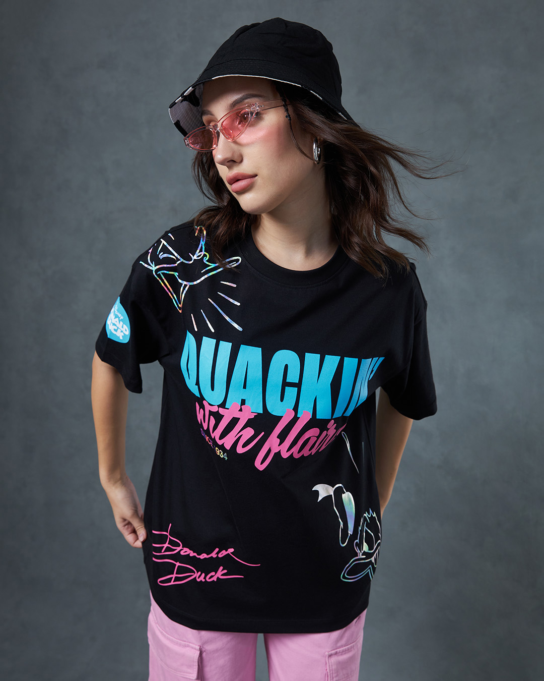 Buy Women's Black Donald Duck Graphic Printed Oversized T-shirt Online ...