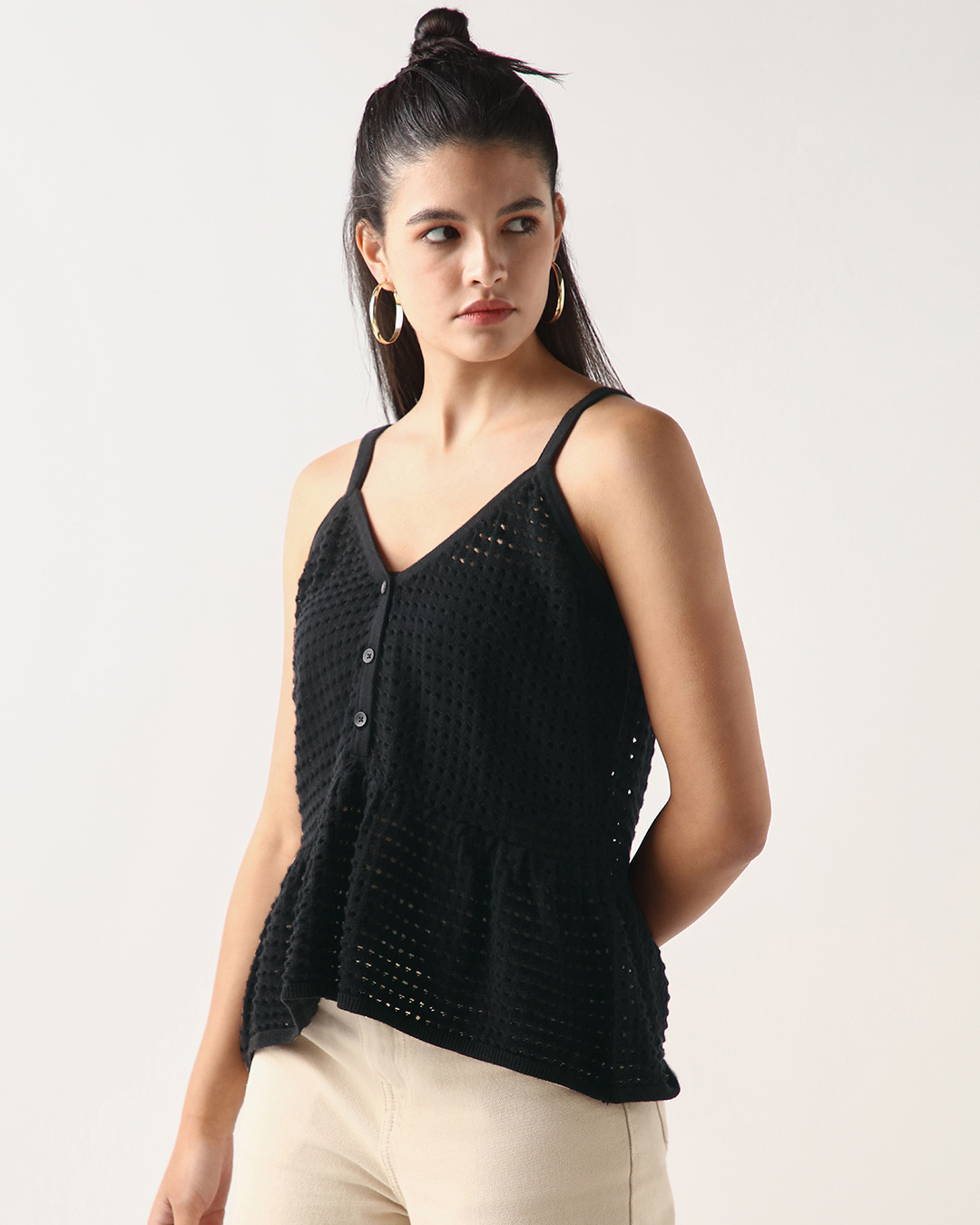 Shop Women's Black Flat Knit Short Top-Back