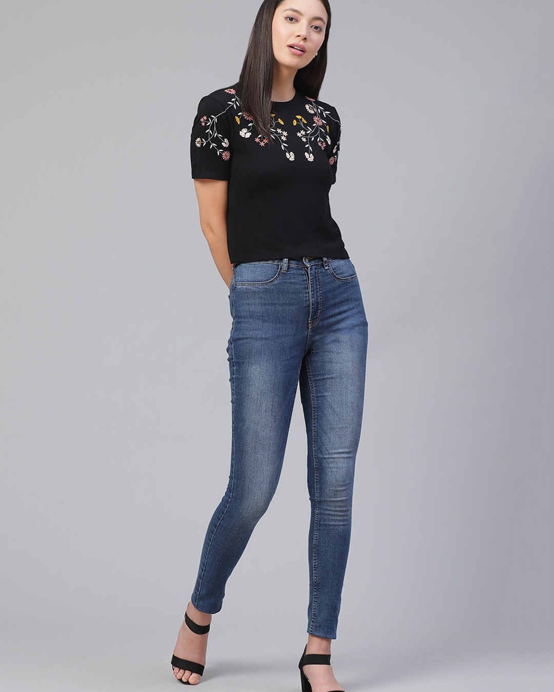 Buy Women's Black Floral Embroidered Top Online at Bewakoof