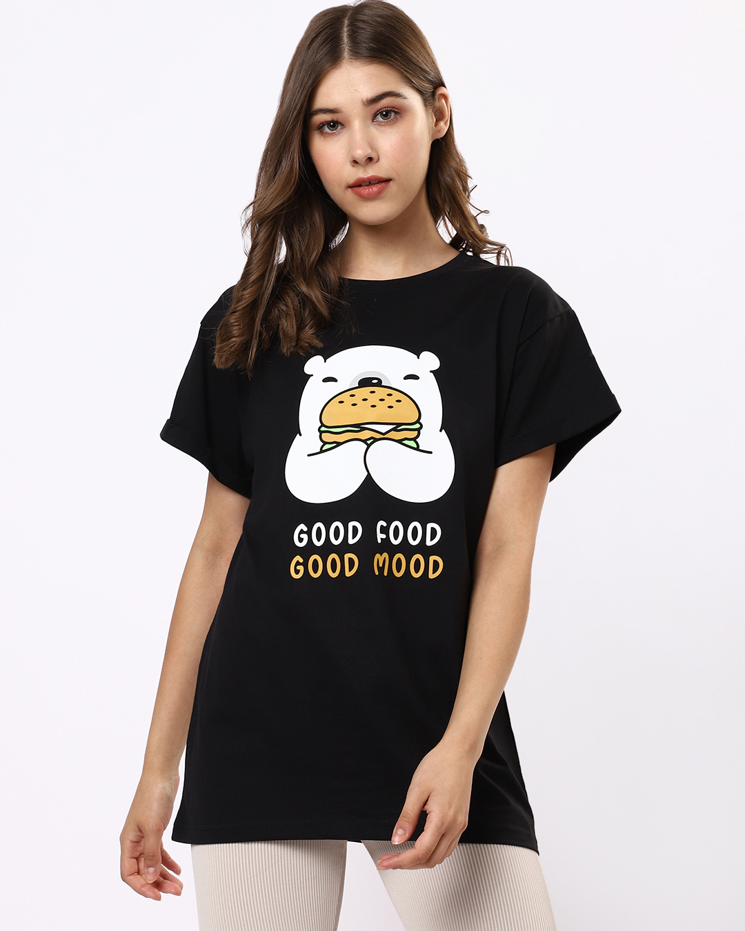 Shop Women's Black Food Bear Boyfriend T-shirt-Back