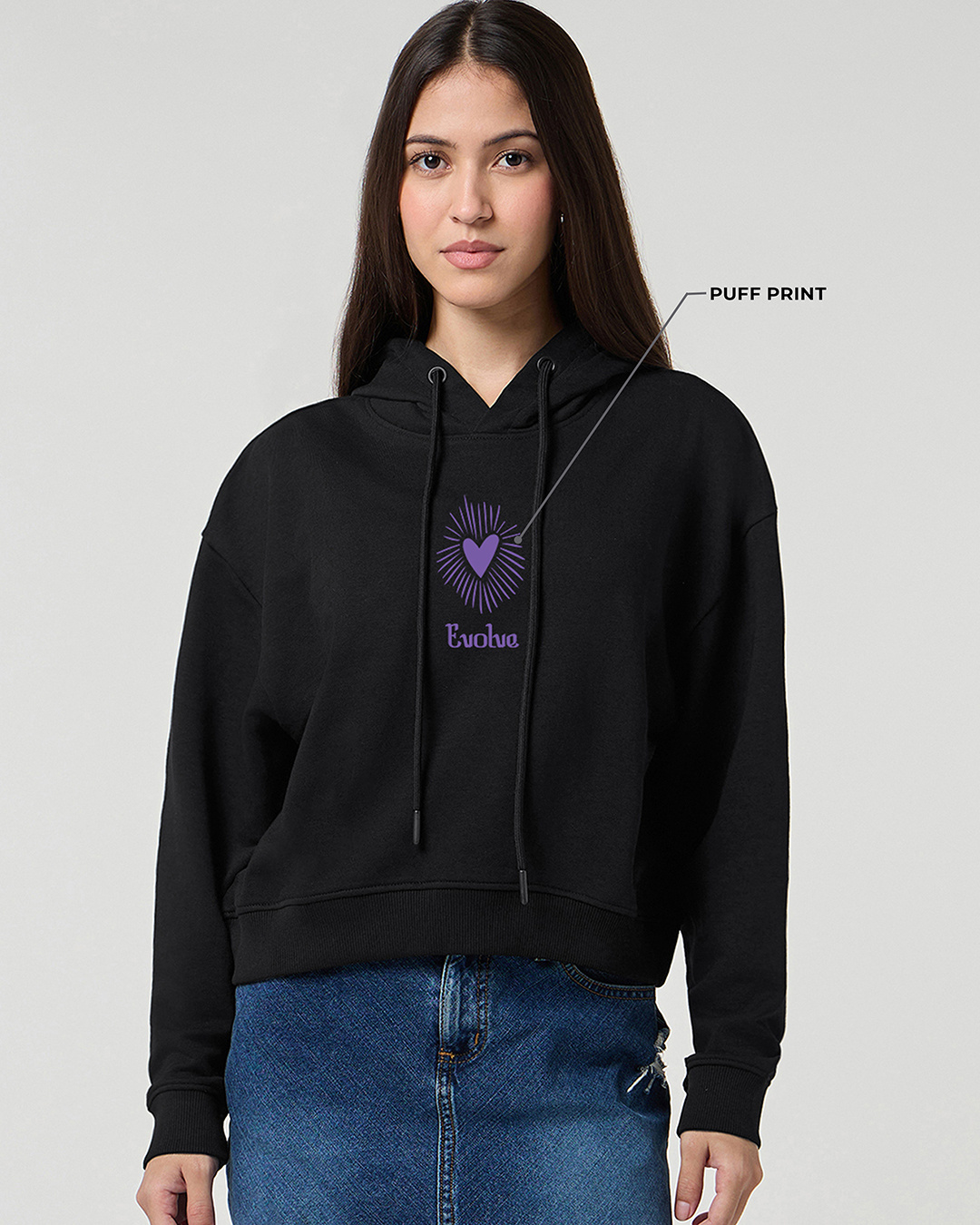 Shop Women's Black Free Soul Graphic Printed Oversized Crop Hoodies-Back