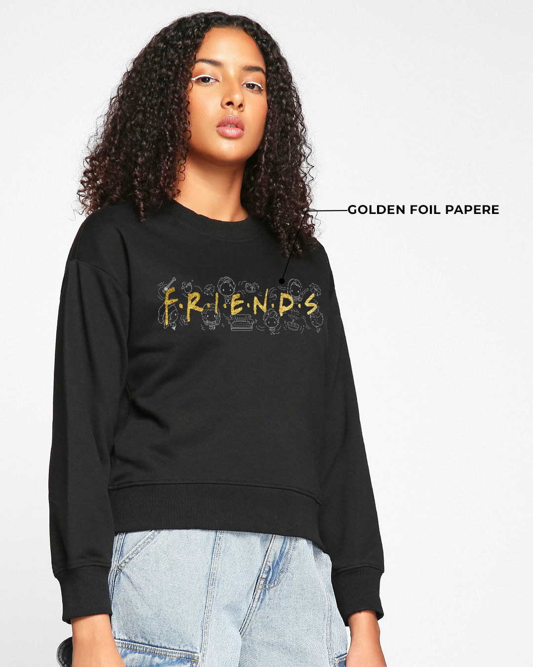 Shop Women's Black Friends Chibi Logo Graphic Printed Oversized Sweatshirt-Back
