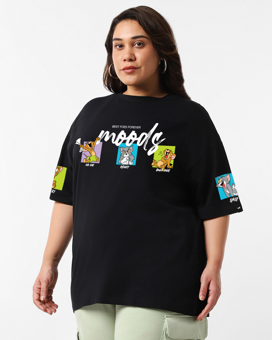 Shop Women's Black Friends & Feelings Graphic Printed Oversized Plus Size T-shirt-Back
