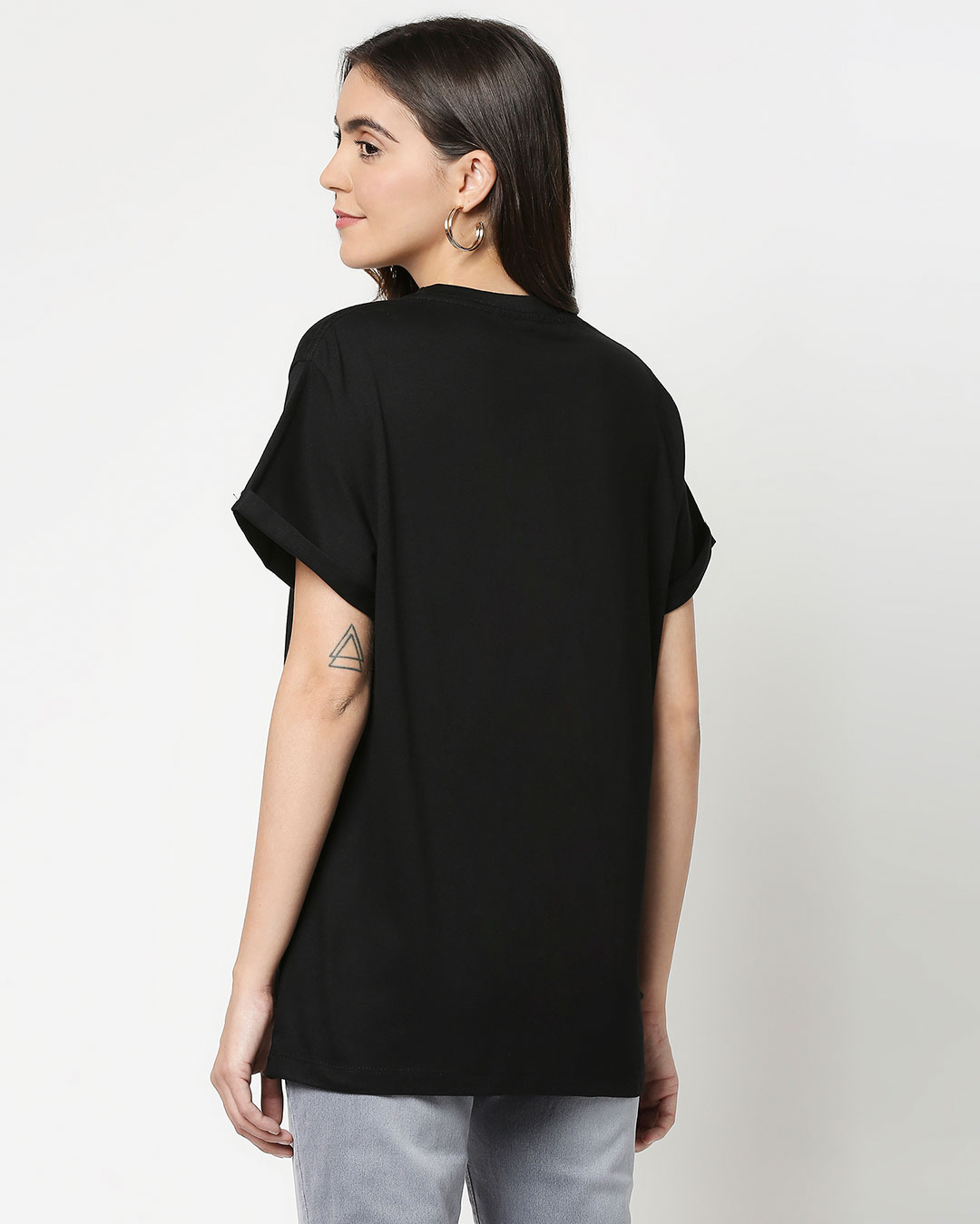 Shop Women's Black Friends Hard Day Typography Boyfriend T-shirt (FRL)-Back