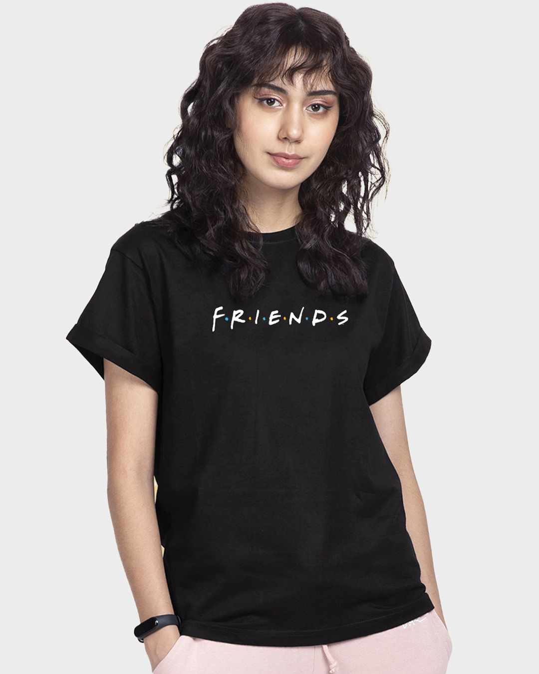 Shop Women's Black Friends Typography Boyfriend T-shirt-Back