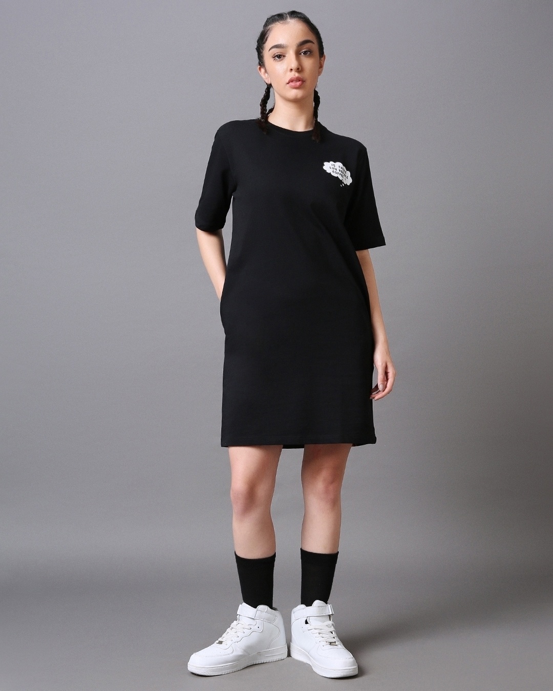 Shop Women's Black Garfield Graphic Printed Oversized T-shirt Dress-Back