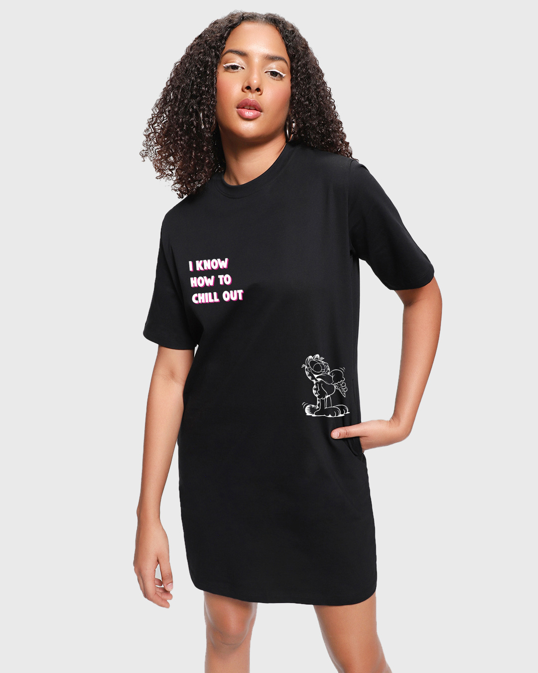 Shop Women's Black Garfield's Icecream Graphic Printed Oversized Dress-Back